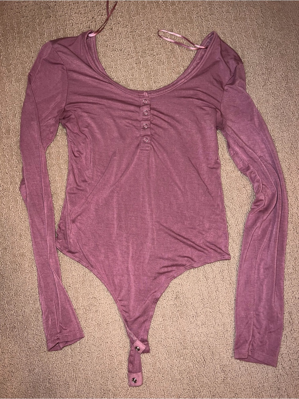 Women's Long Sleeve Henley Bodysuit in Dusty Rose